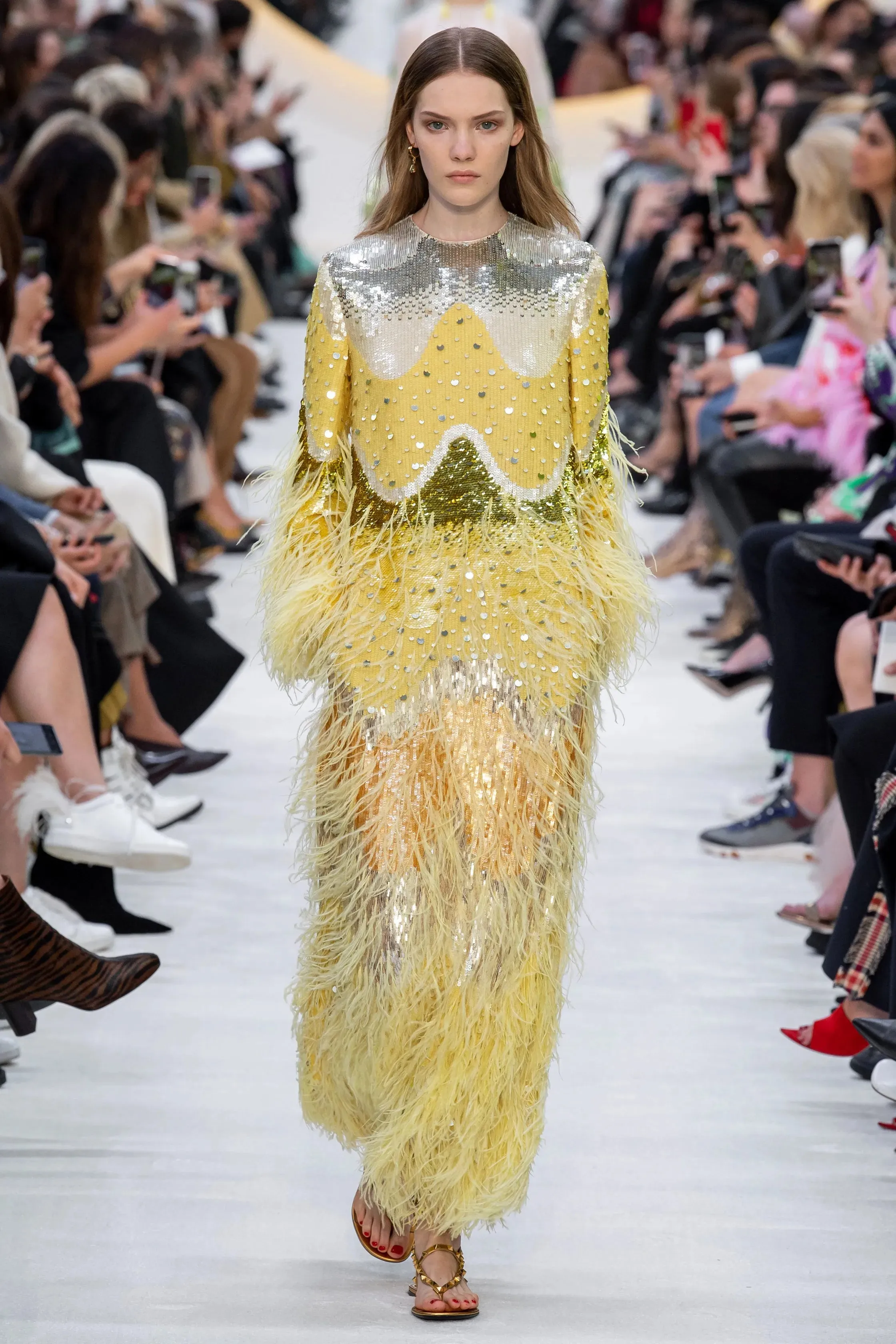 Extraordinary Resort 2020 Valentino by Pierpaolo Piccioli Ivory Silk Beaded Feather Dress