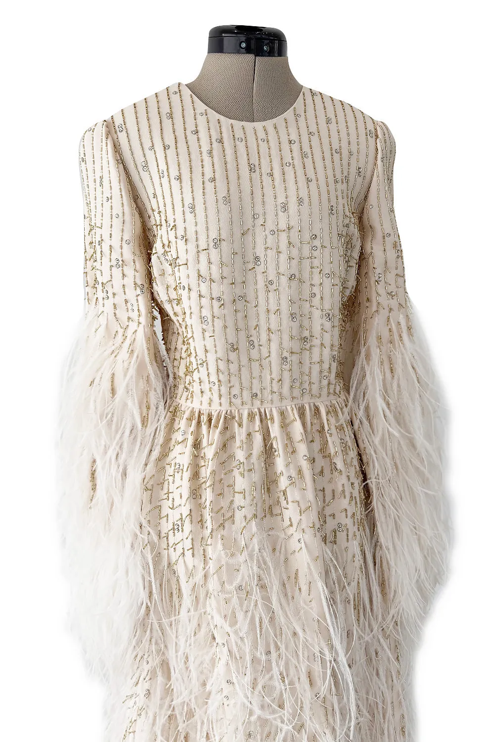 Extraordinary Resort 2020 Valentino by Pierpaolo Piccioli Ivory Silk Beaded Feather Dress