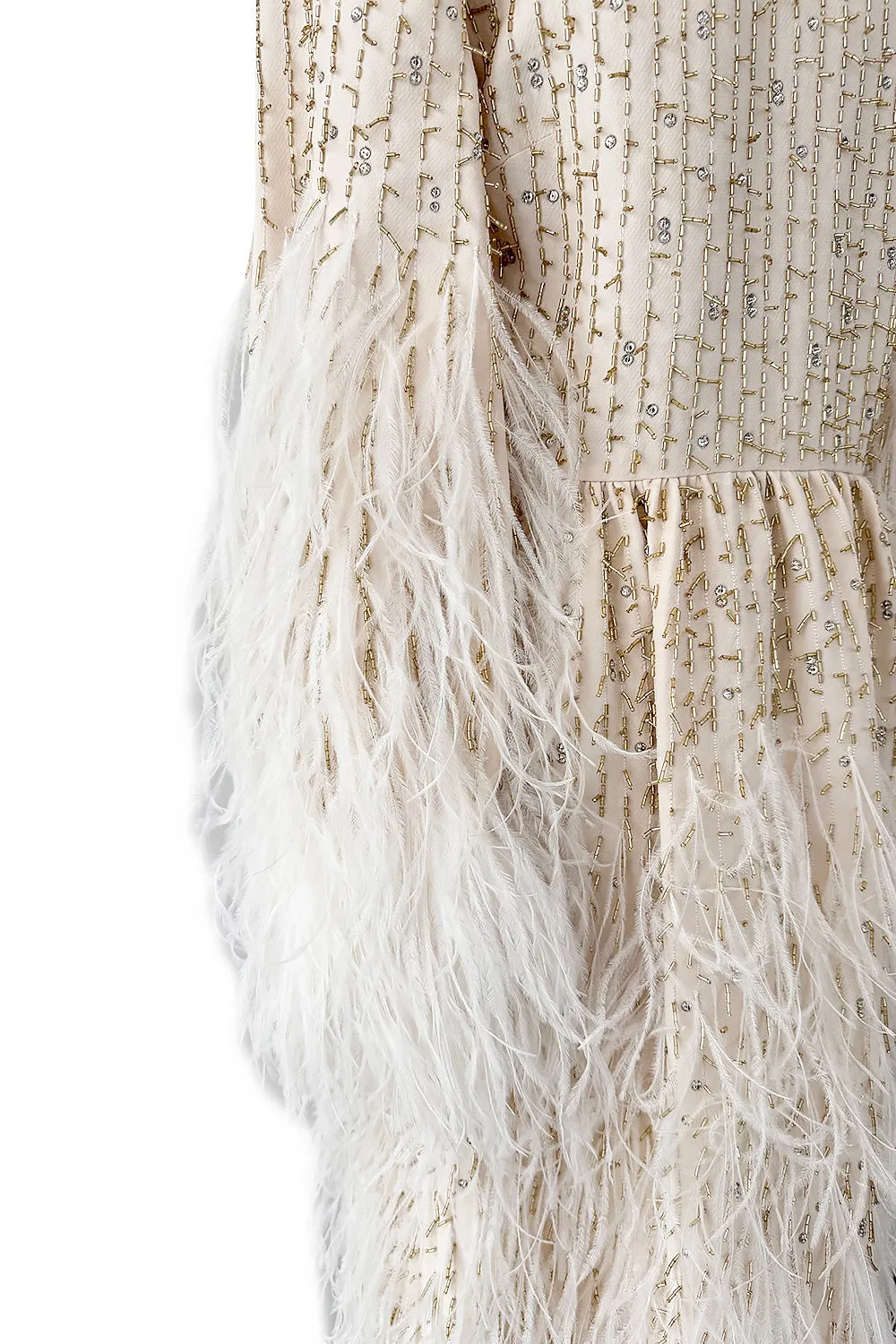 Extraordinary Resort 2020 Valentino by Pierpaolo Piccioli Ivory Silk Beaded Feather Dress