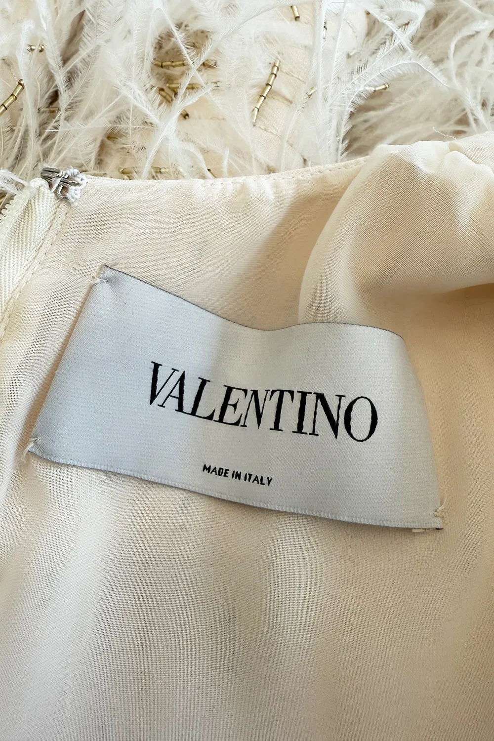 Extraordinary Resort 2020 Valentino by Pierpaolo Piccioli Ivory Silk Beaded Feather Dress