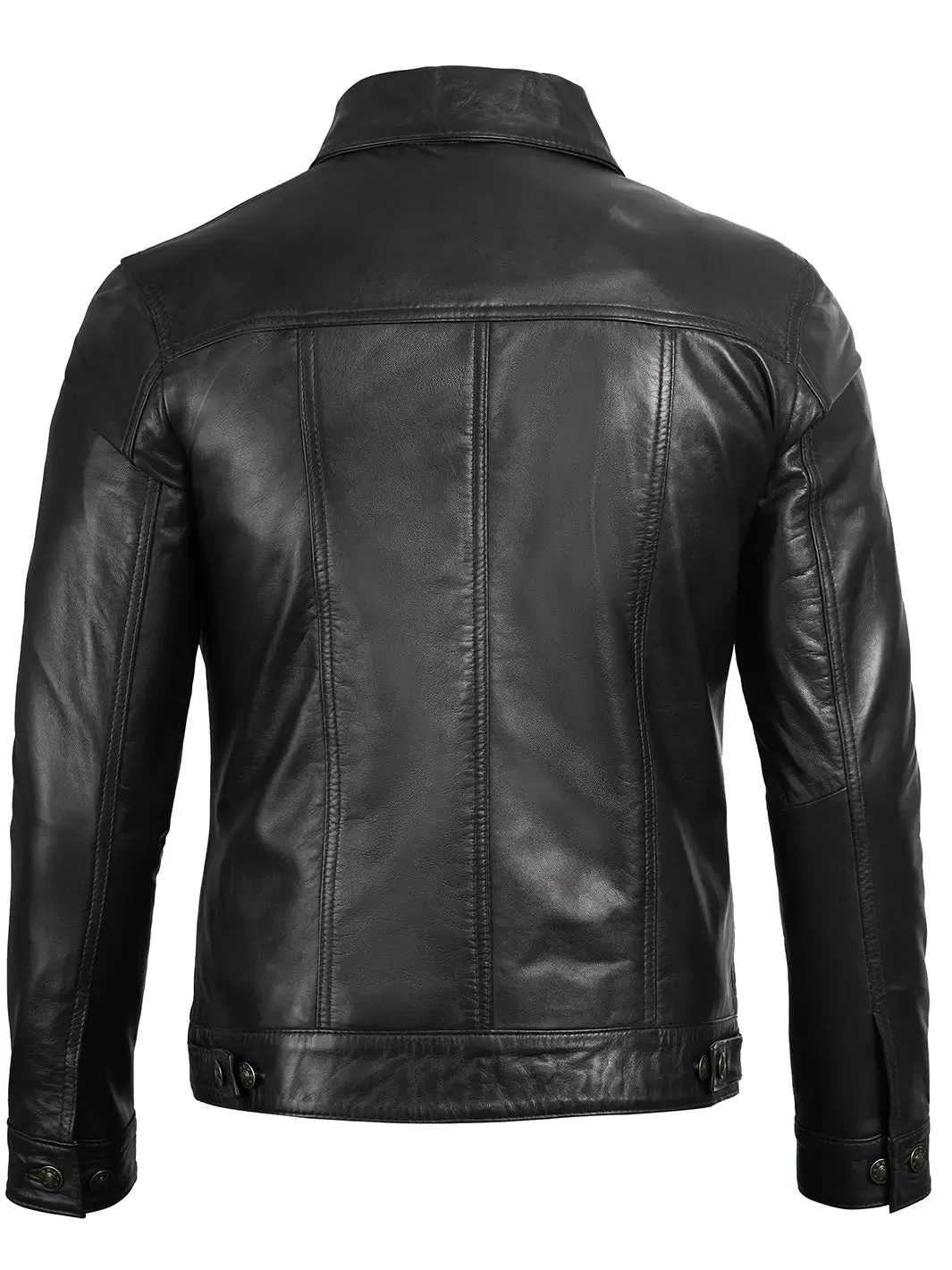 Fernando Mens Black Leather Trucker Jacket