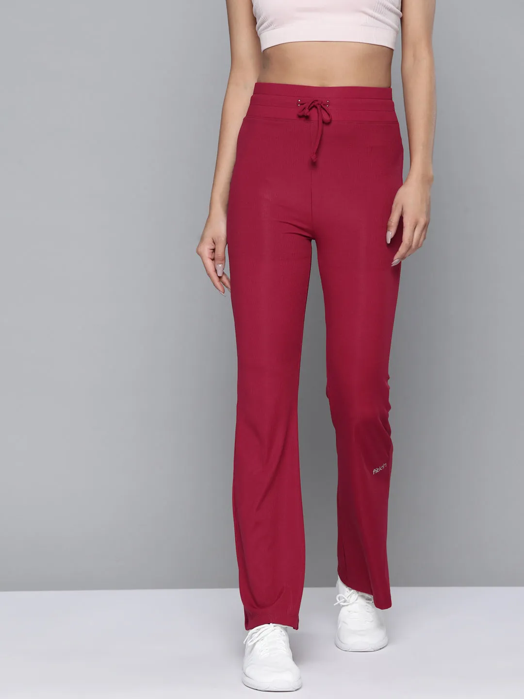 Fitkin Women Self Stripes  Maroon Straight Fit Trackpant