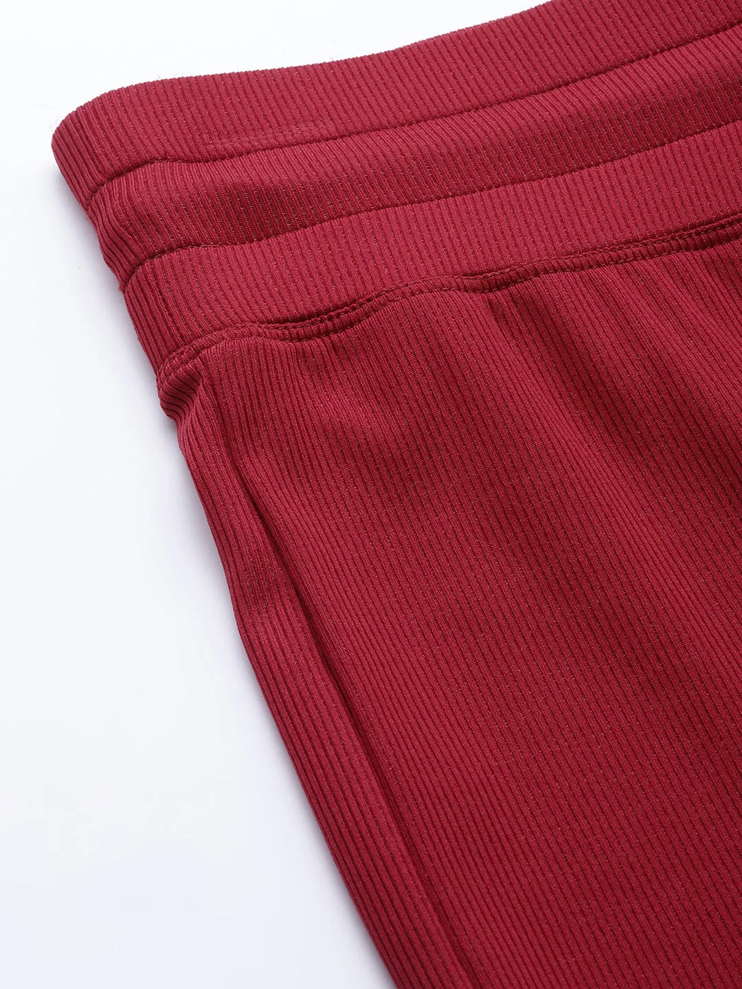 Fitkin Women Self Stripes  Maroon Straight Fit Trackpant