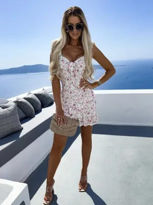 Floral Print Mini Dress with Sweetheart Neckline and Ruffles