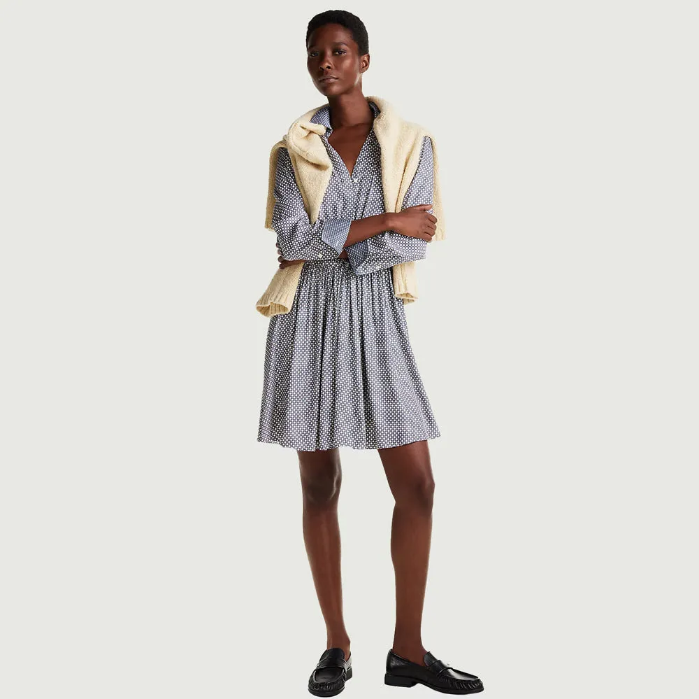 Fluid Belted Dress - Navy Multi