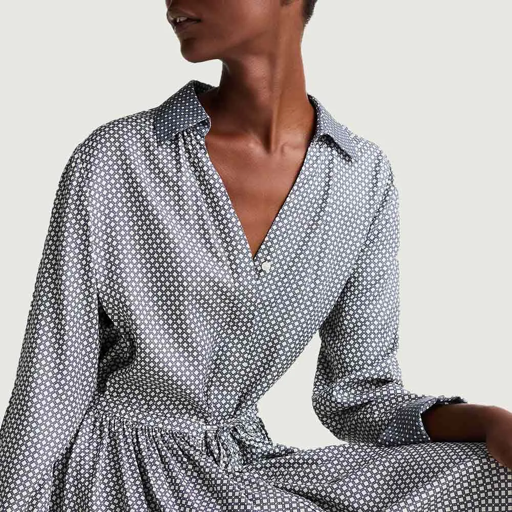 Fluid Belted Dress - Navy Multi