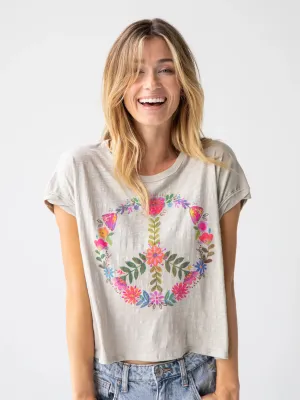 Frankie Cotton Boxy Tee Shirt - Moonstruck Peace Sign-Large
