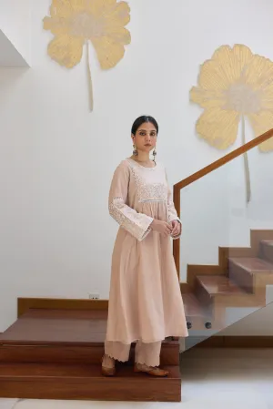 FRONT AND BACK YOKE KURTA - BEIGE