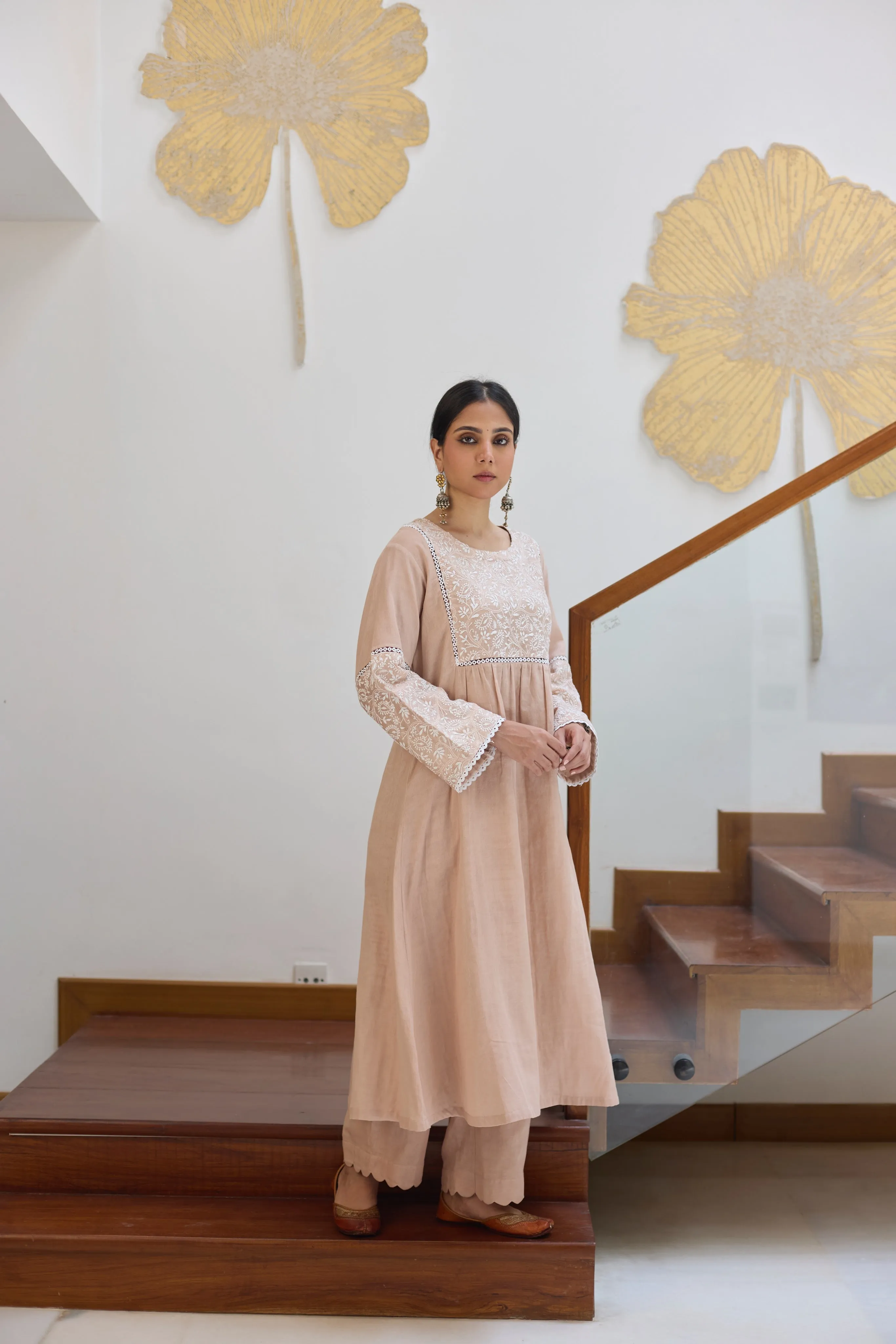 FRONT AND BACK YOKE KURTA - BEIGE