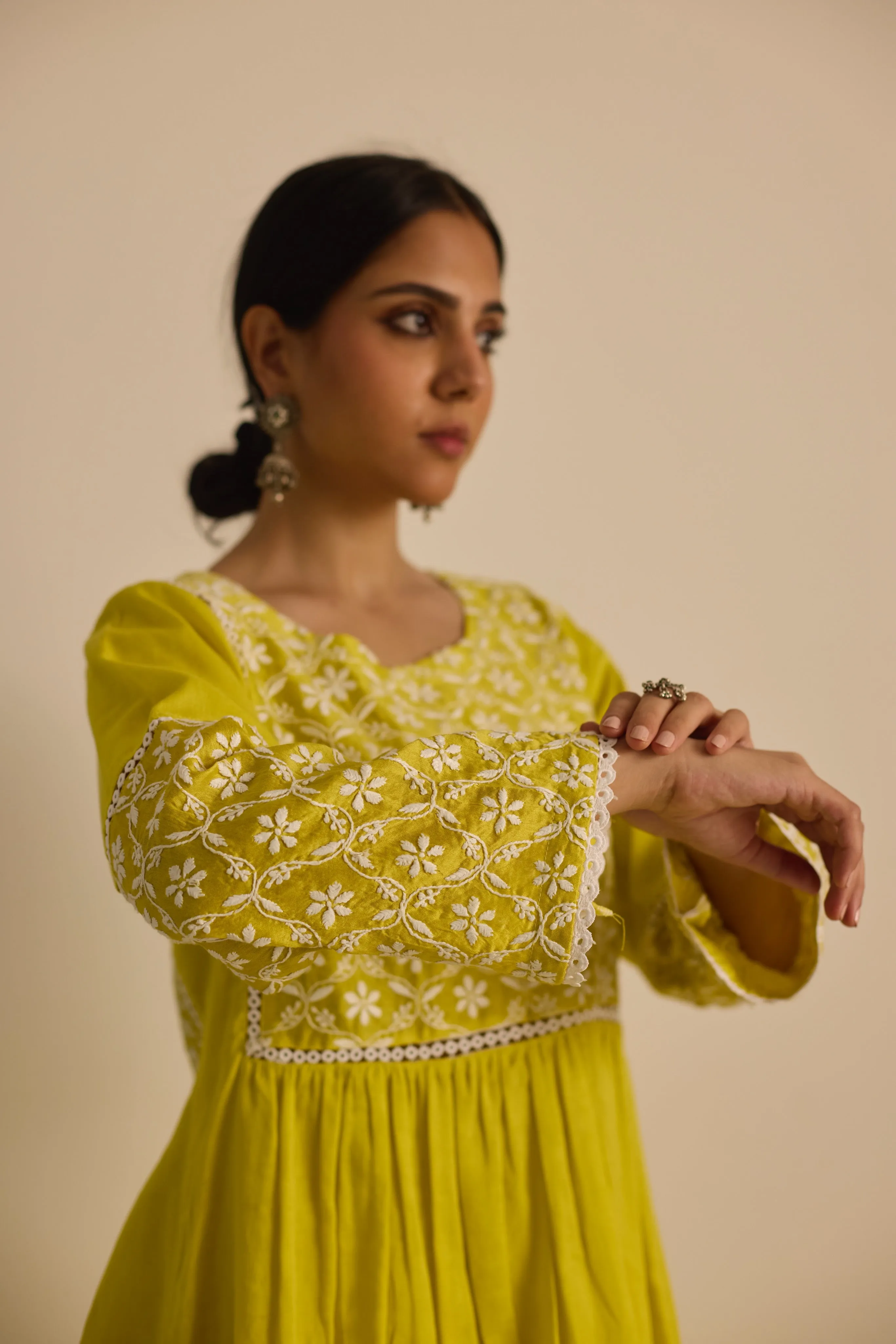 FRONT AND BACK YOKE KURTA - YELLOW