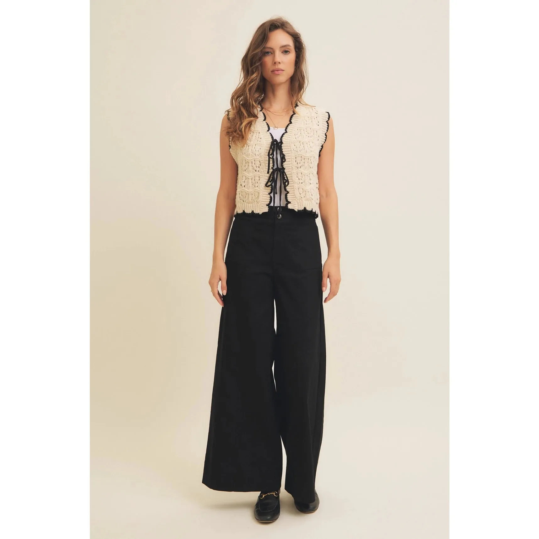 Gabriela Crochet Sweater Vest - Natural/Black