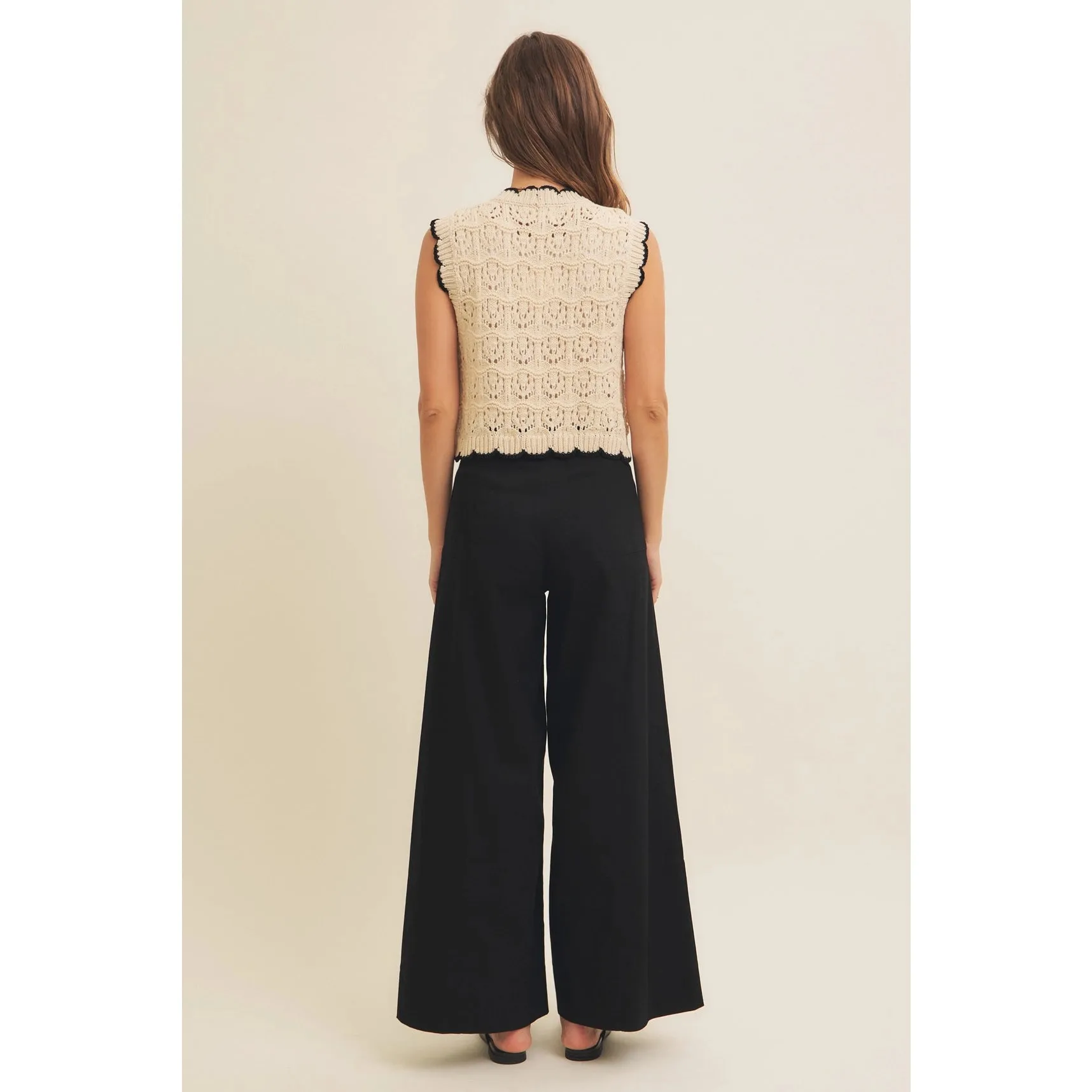 Gabriela Crochet Sweater Vest - Natural/Black