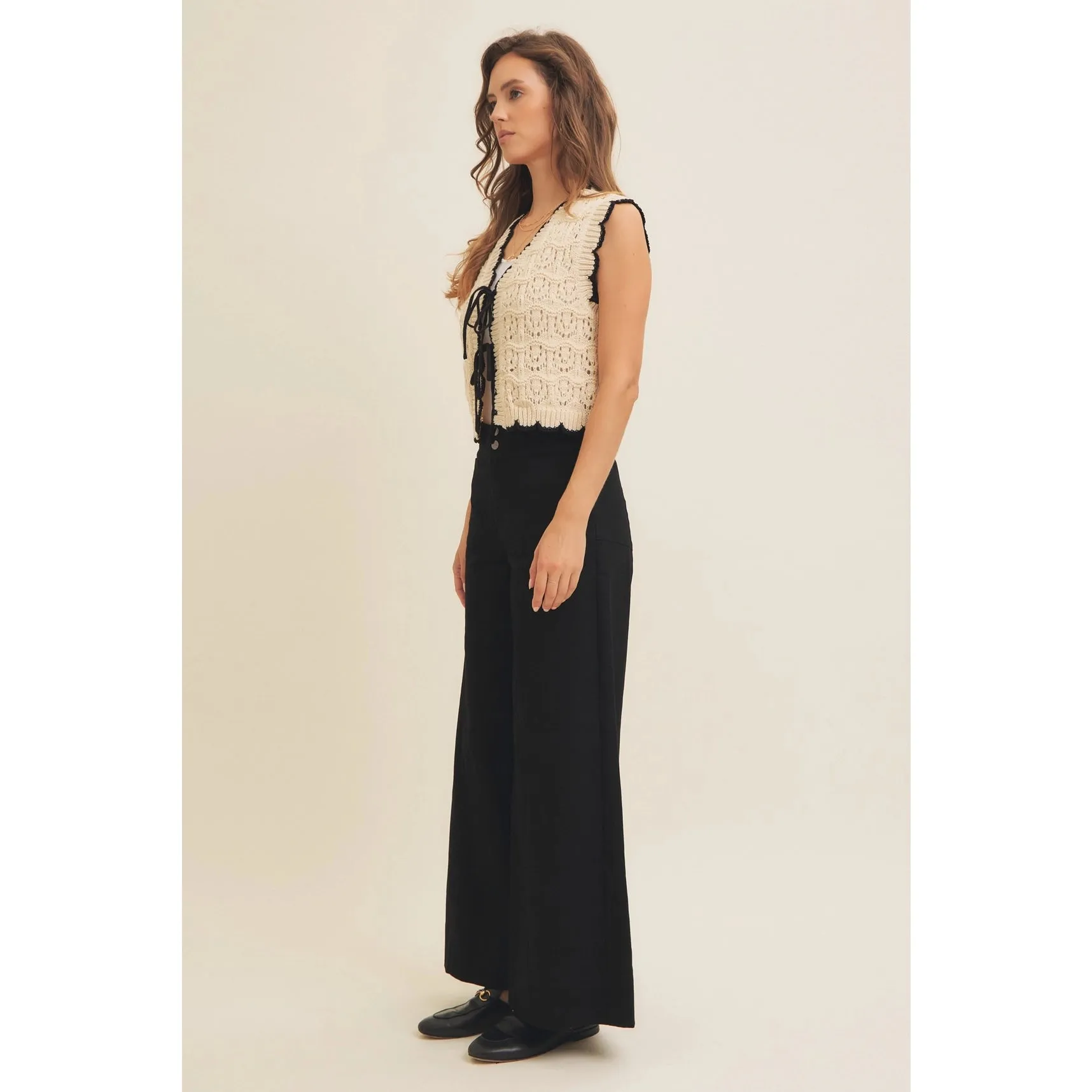 Gabriela Crochet Sweater Vest - Natural/Black