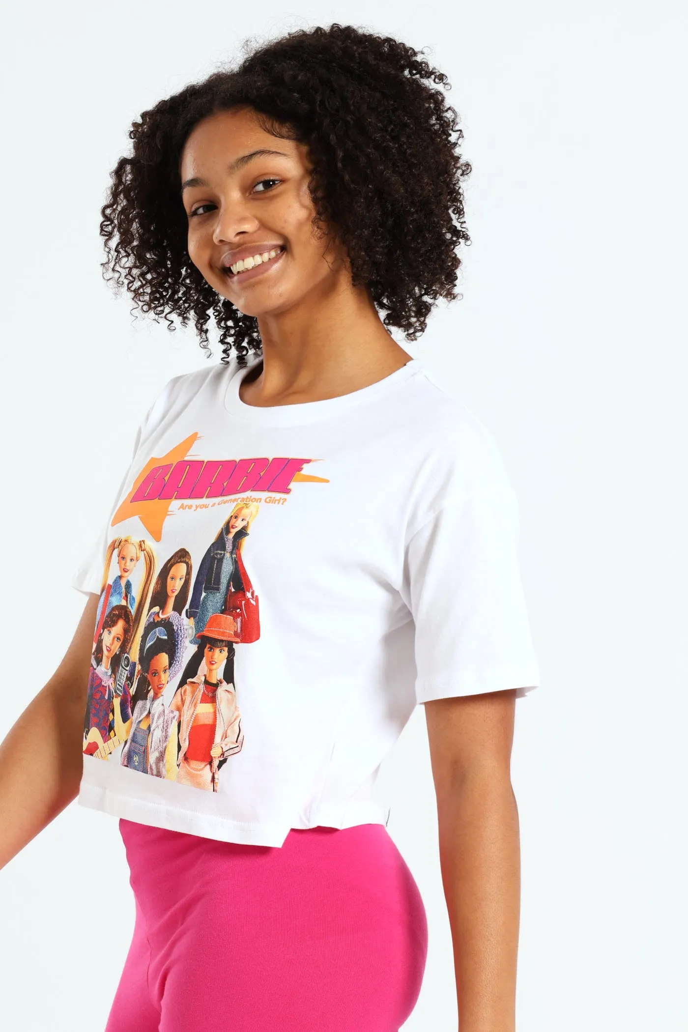 Girls Barbie Boxy Tee - White