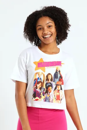 Girls Barbie Boxy Tee - White