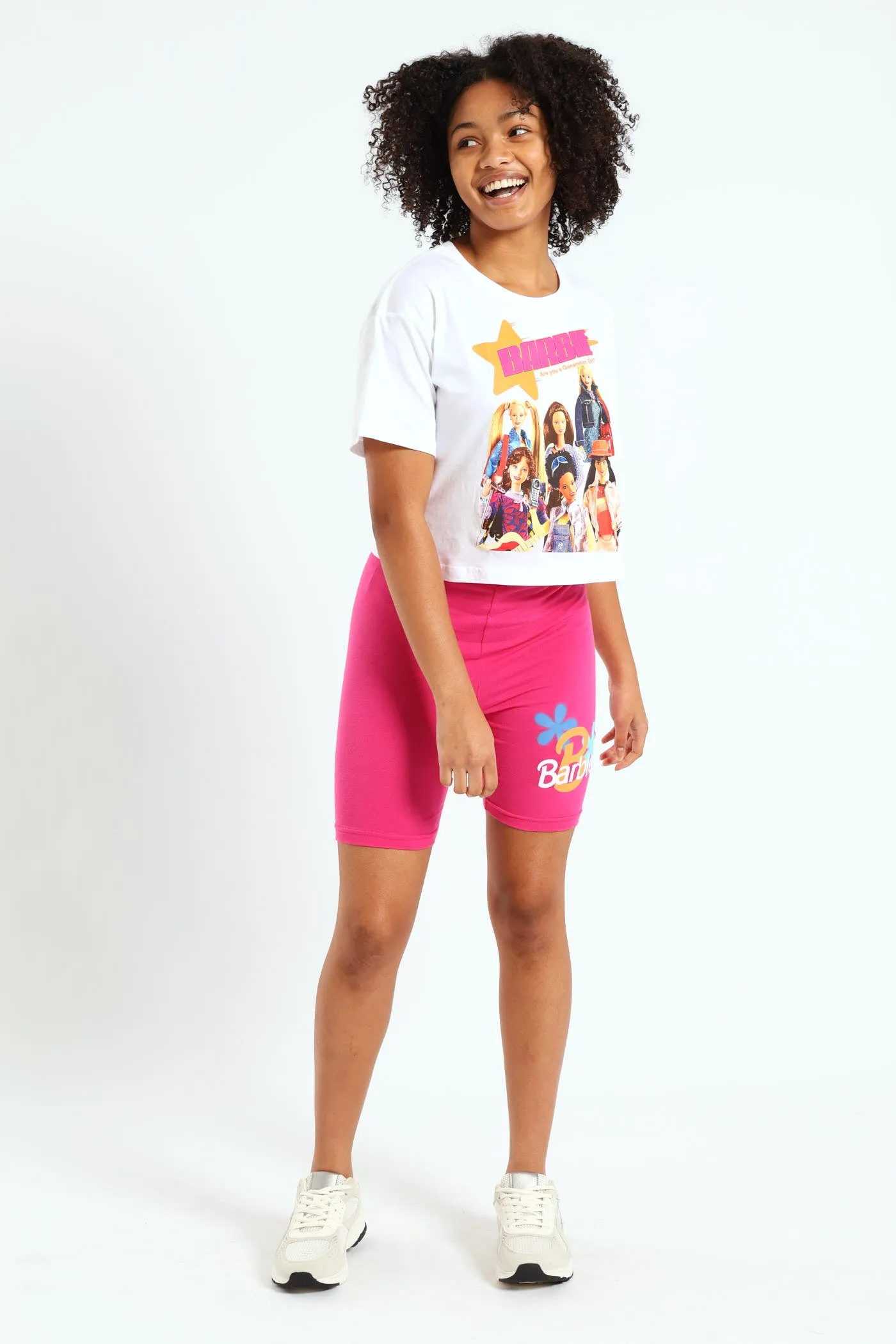 Girls Barbie Boxy Tee - White