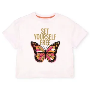 Girls Butterfly Boxy Tee - White
