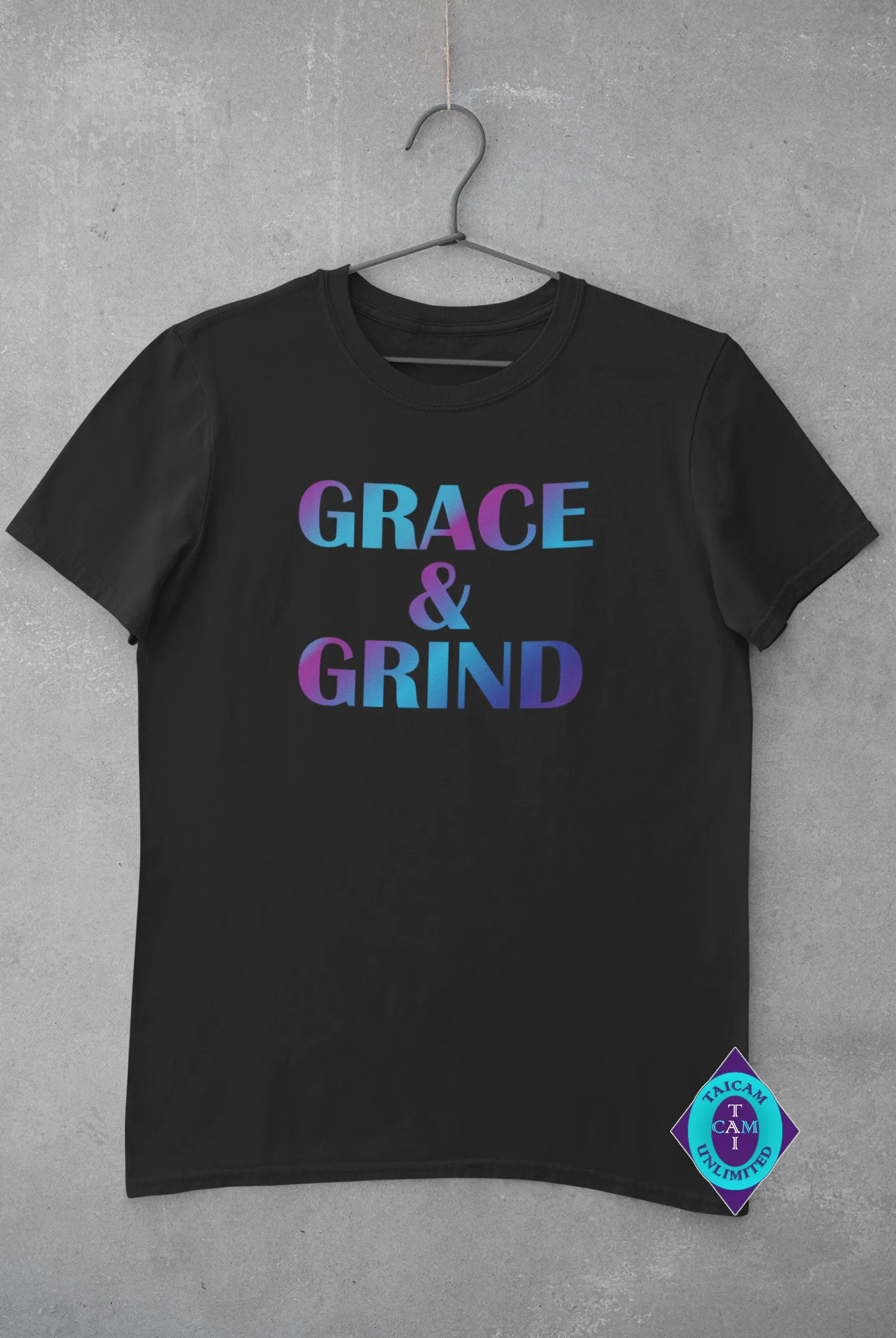 Grace & Grind Purple and Blue Text Unisex T-Shirt