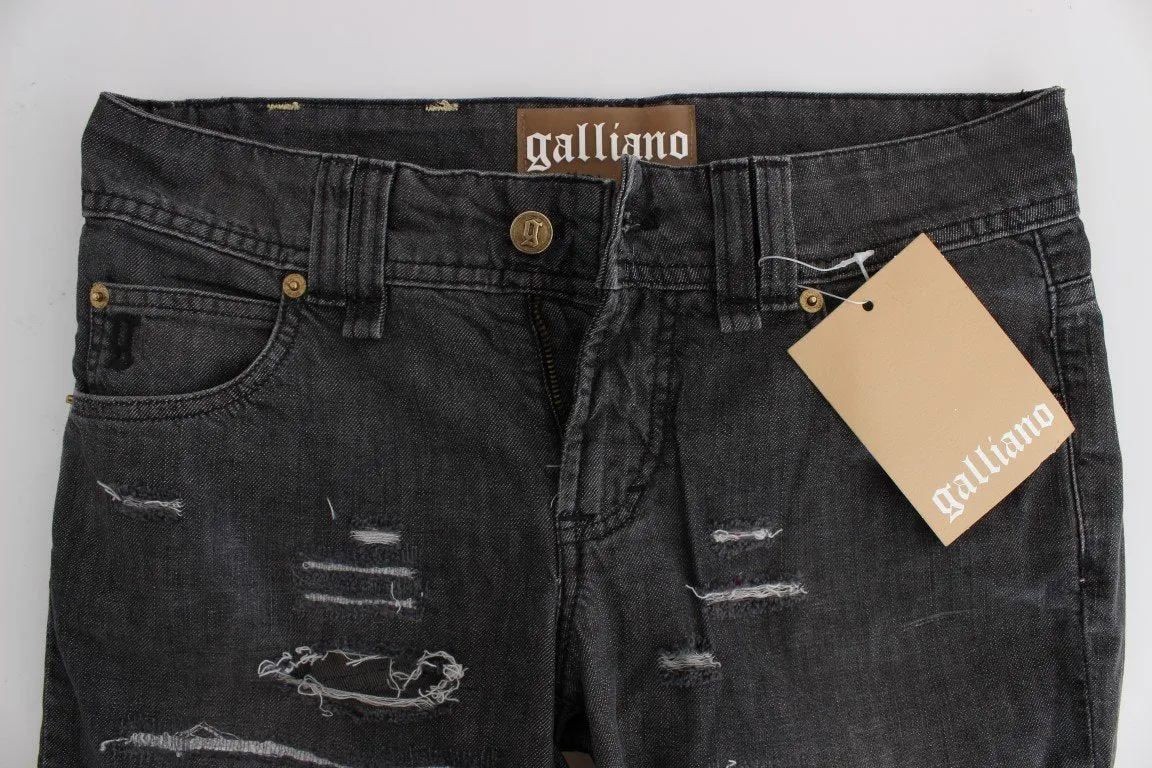 Gray Wash Cotton Torn Straight Fit Jeans