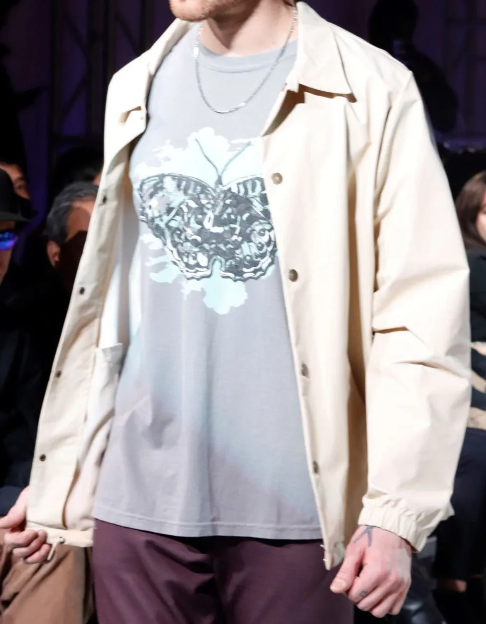 Heavyweight Grey T-shirt Blue Butterfly