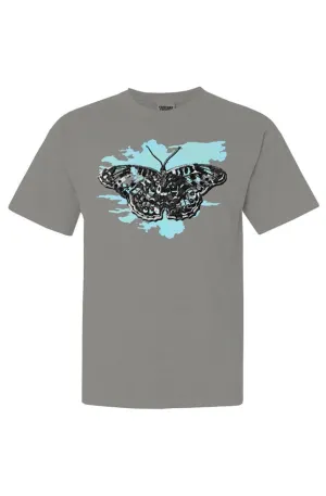 Heavyweight Grey T-shirt Blue Butterfly