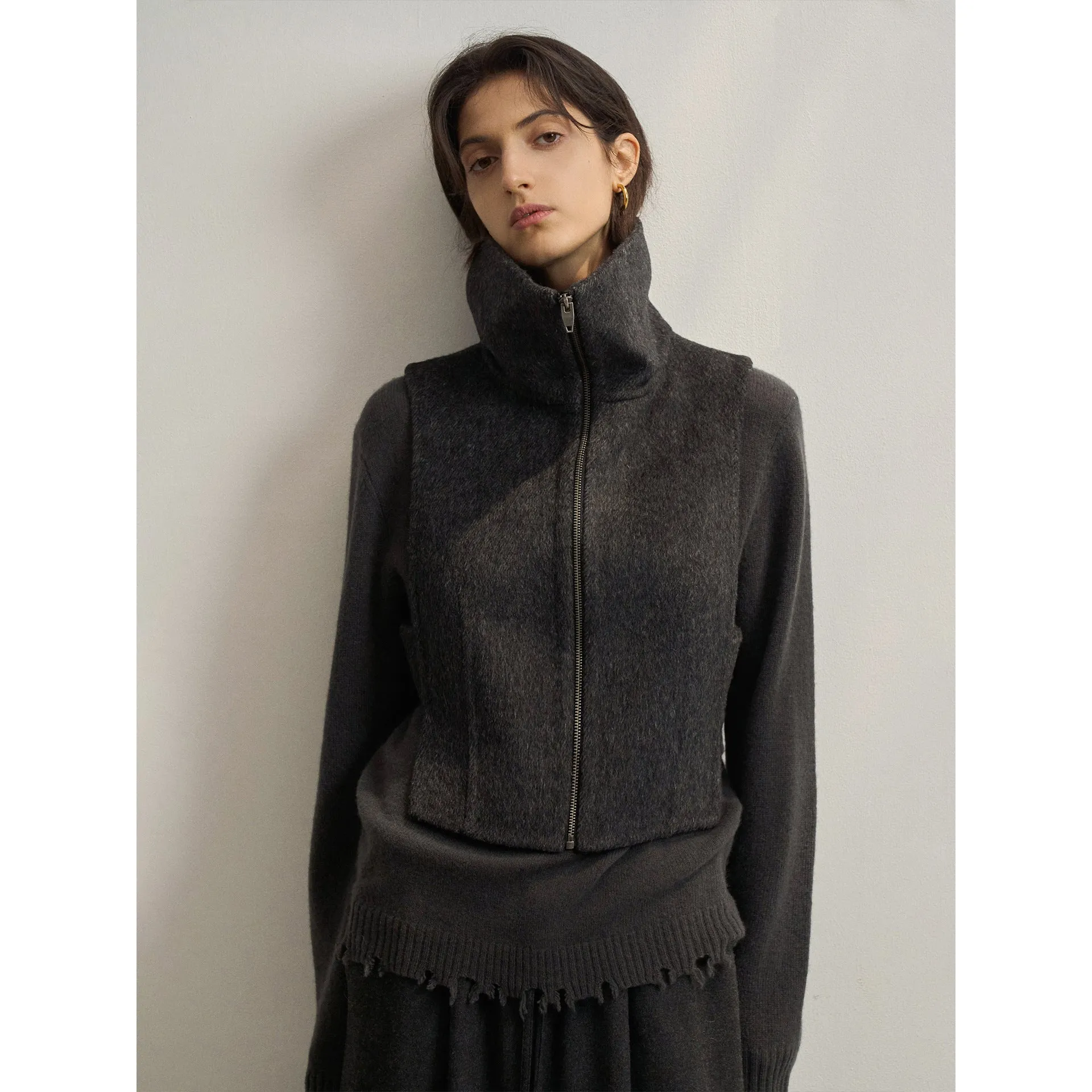 High-Collar Wool Vest