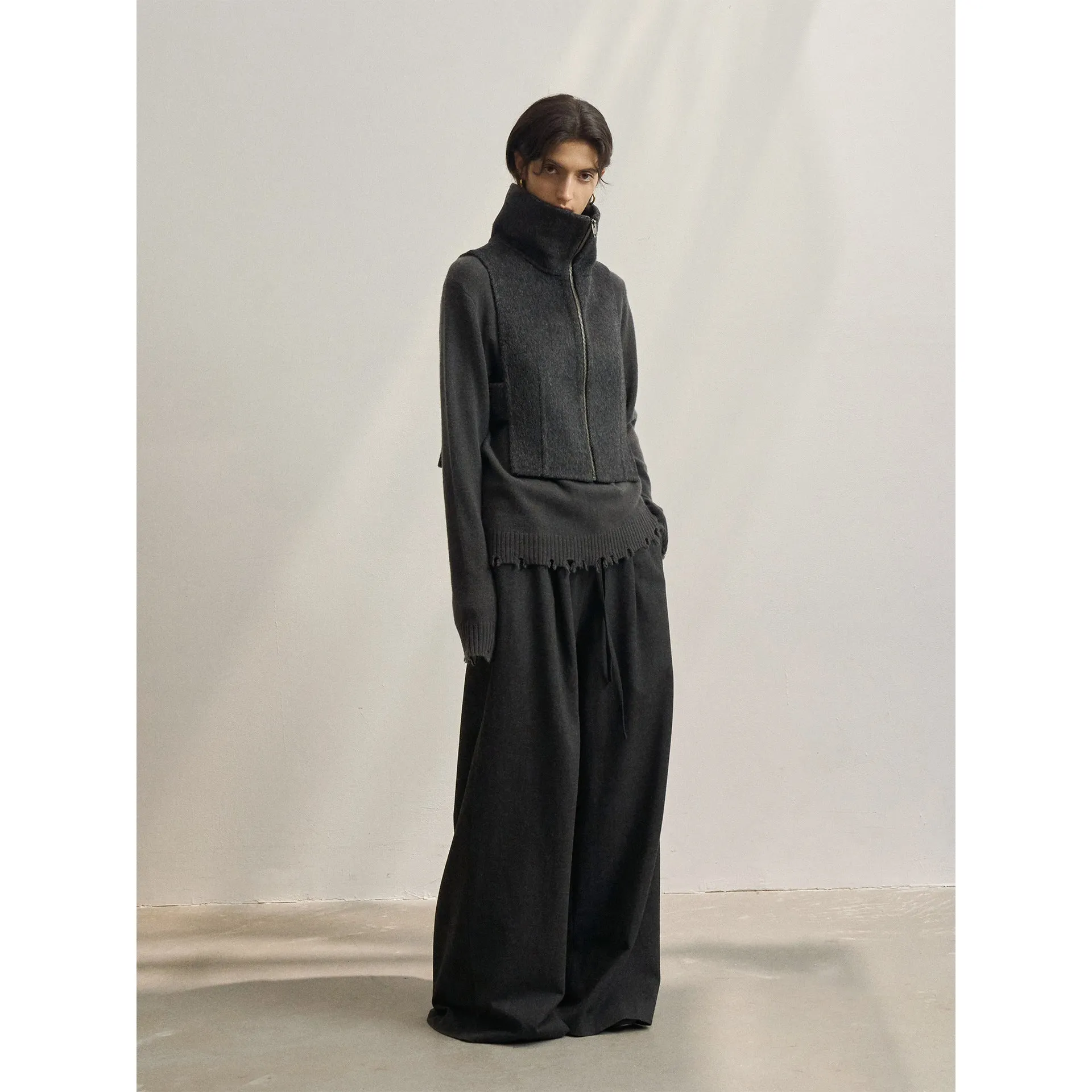 High-Collar Wool Vest