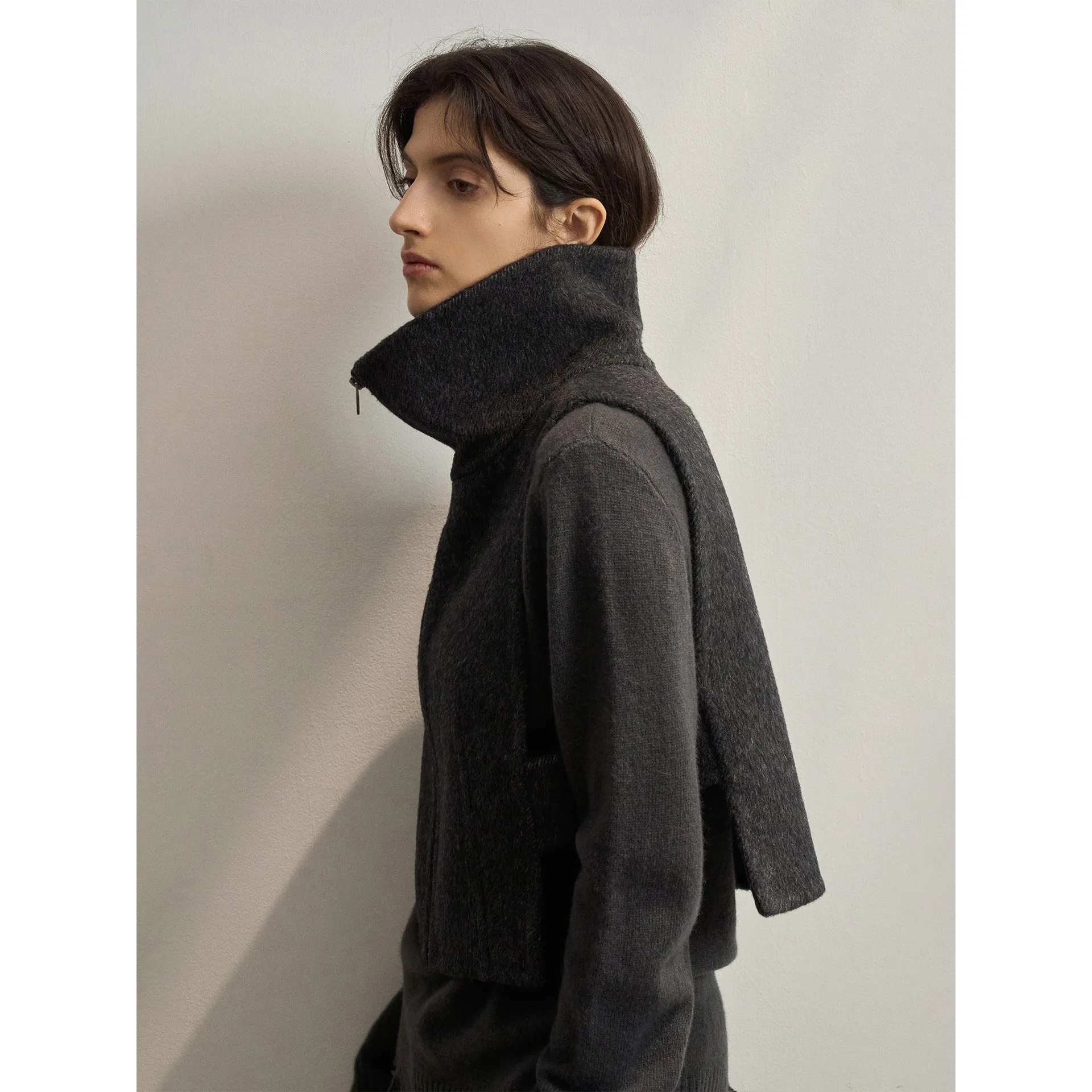 High-Collar Wool Vest