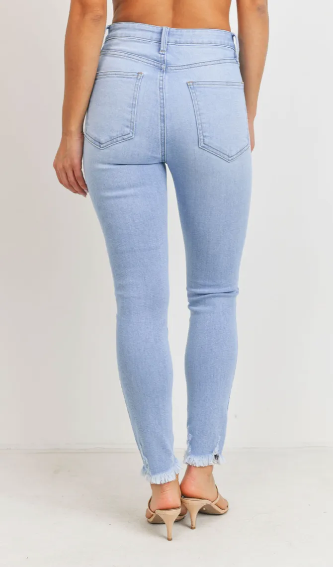 High Rise Distressed Fray Skinny Jeans