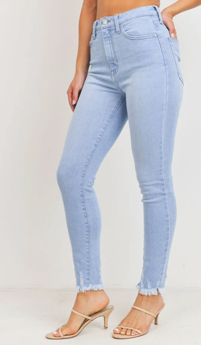 High Rise Distressed Fray Skinny Jeans