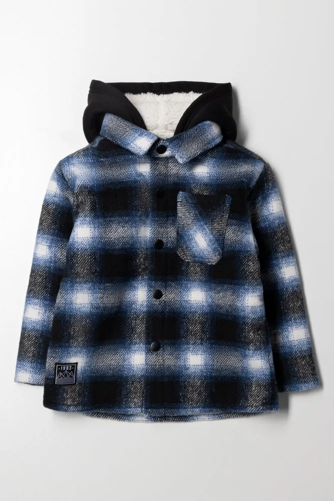 Hooded Check Shacket Navy