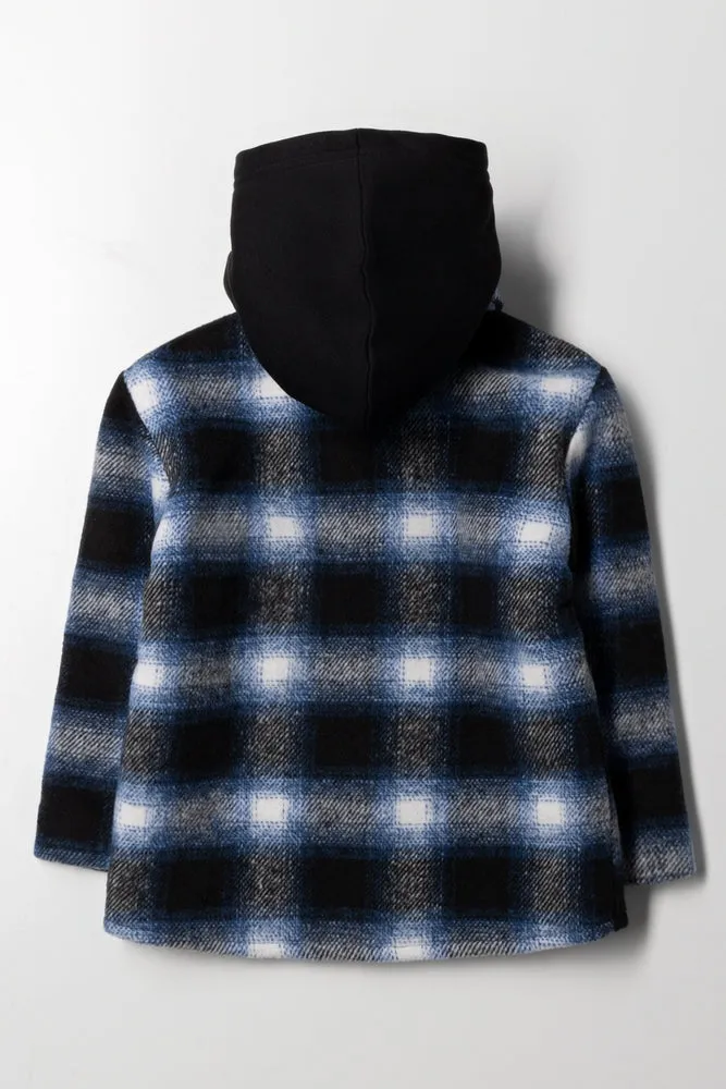 Hooded Check Shacket Navy