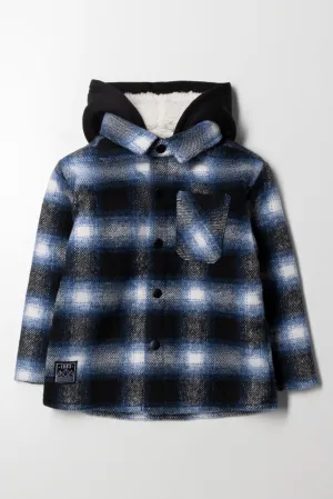 Hooded Check Shacket Navy