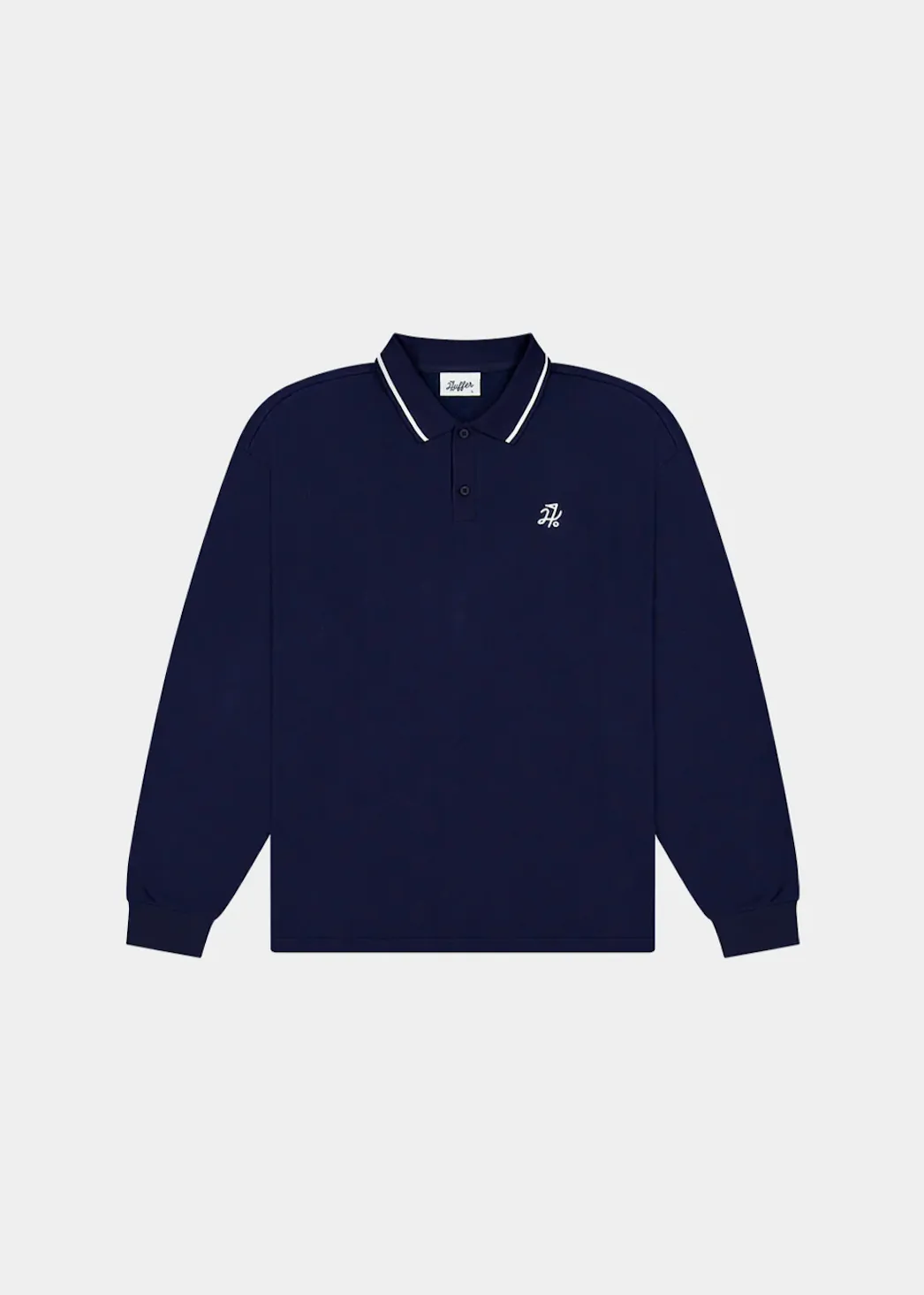 HUFFER Check Long Sleeve Polo - Navy
