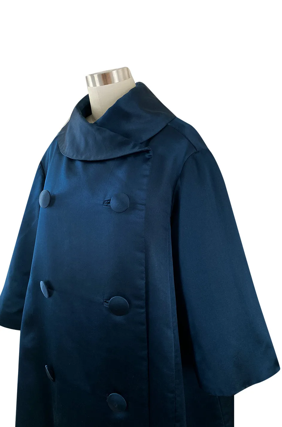 Important Fall 1958 Christian Dior by Yves Saint Laurent Haute Couture Deep Blue Silk Evening Coat