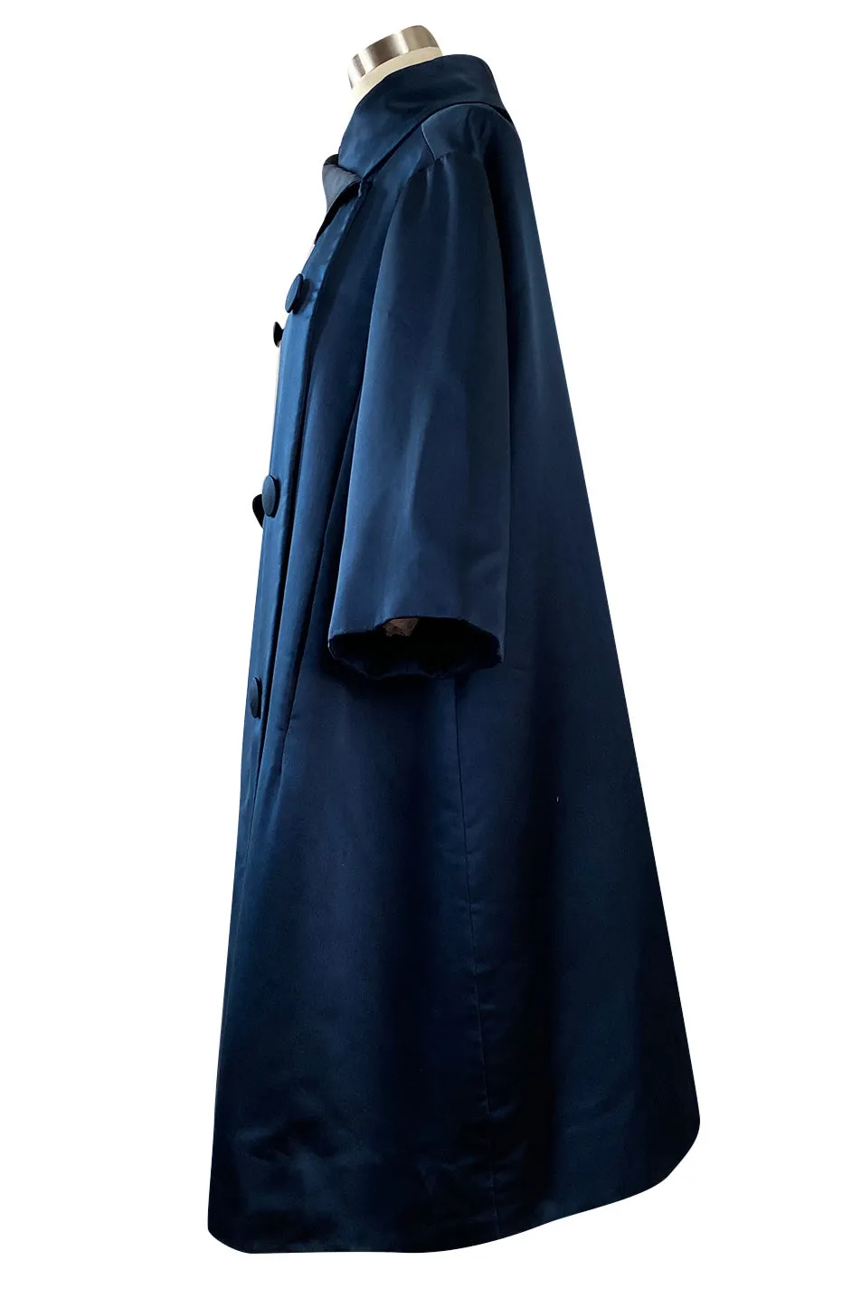Important Fall 1958 Christian Dior by Yves Saint Laurent Haute Couture Deep Blue Silk Evening Coat
