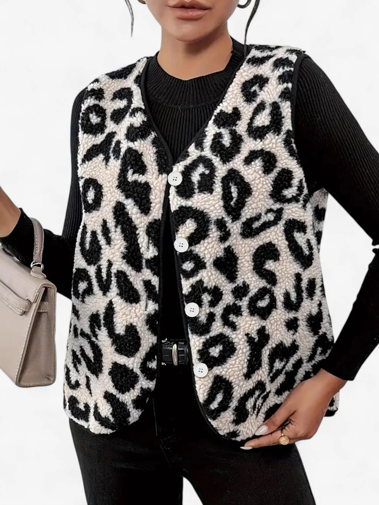 Jada | Women's Sleeveless Leopard Print Button Down Vest