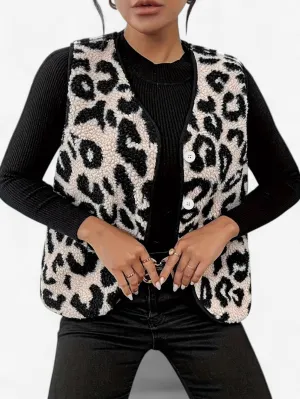 Jada | Women's Sleeveless Leopard Print Button Down Vest