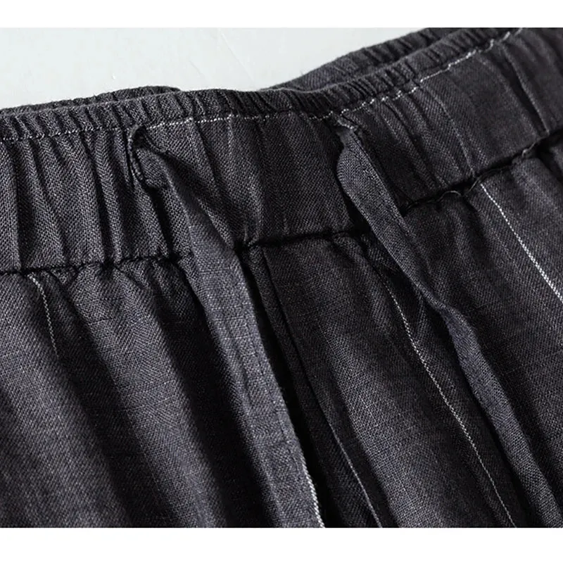 Japanese Style Striped Linen Pants: Breathable and Youthful Casual Trousers for Men