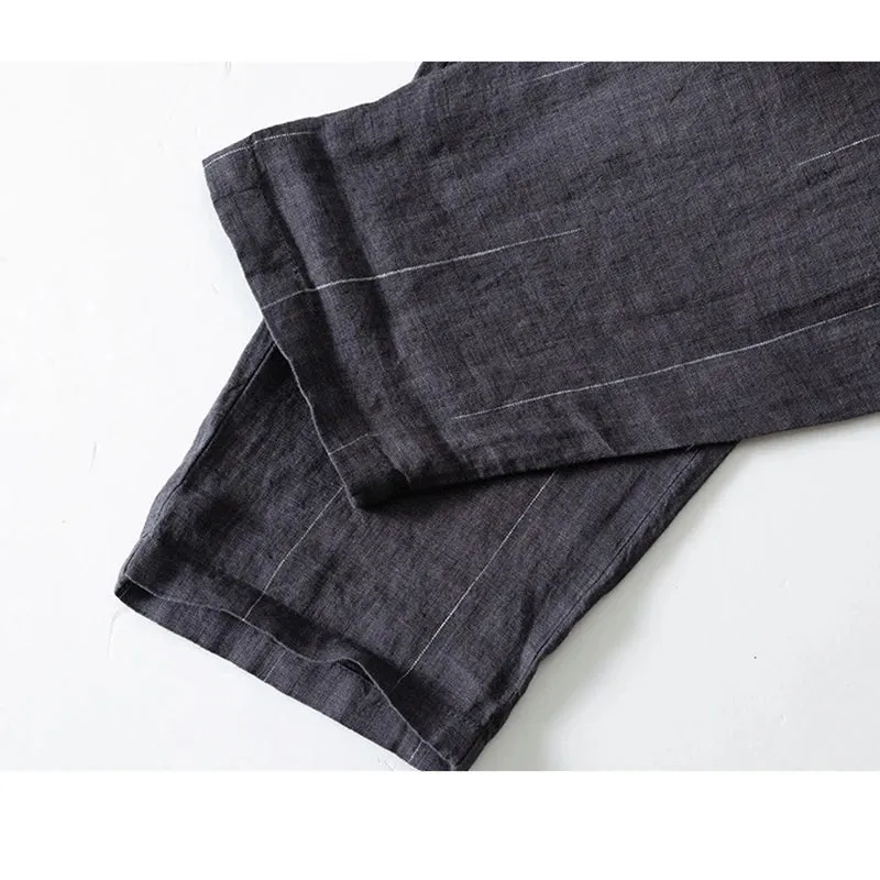 Japanese Style Striped Linen Pants: Breathable and Youthful Casual Trousers for Men