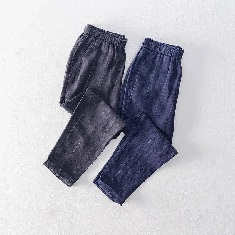 Japanese Style Striped Linen Pants: Breathable and Youthful Casual Trousers for Men