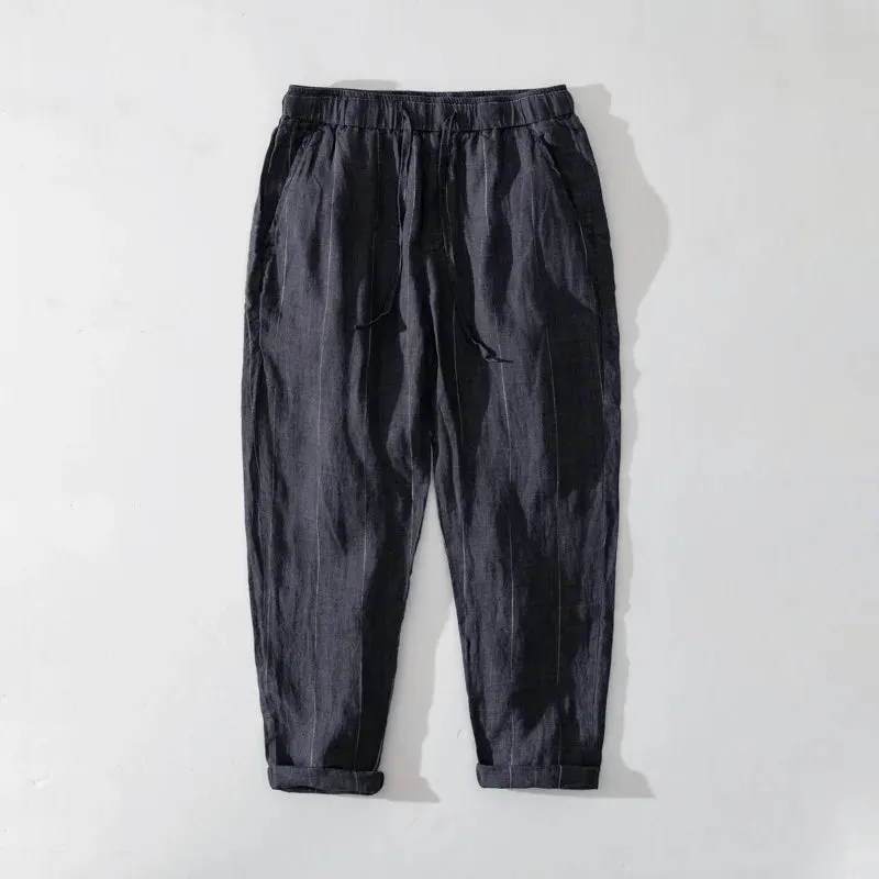 Japanese Style Striped Linen Pants: Breathable and Youthful Casual Trousers for Men
