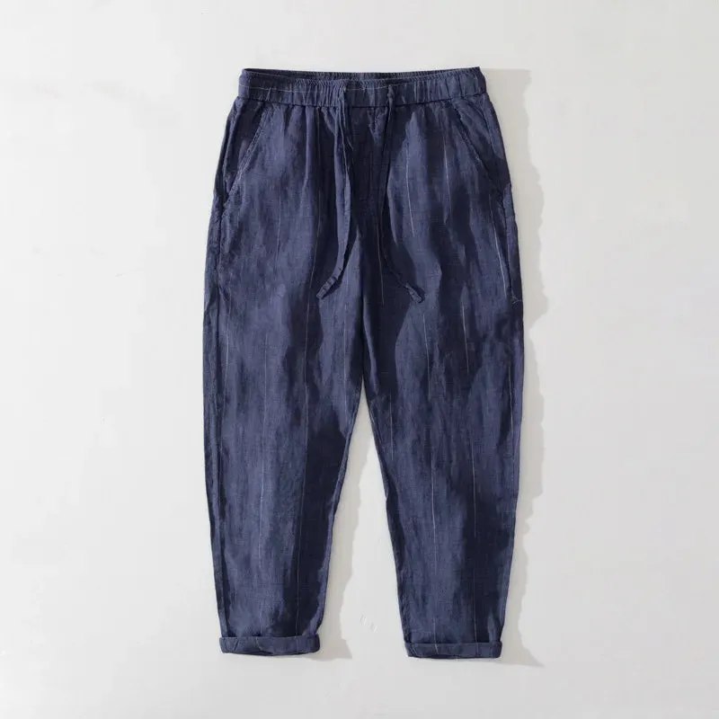Japanese Style Striped Linen Pants: Breathable and Youthful Casual Trousers for Men