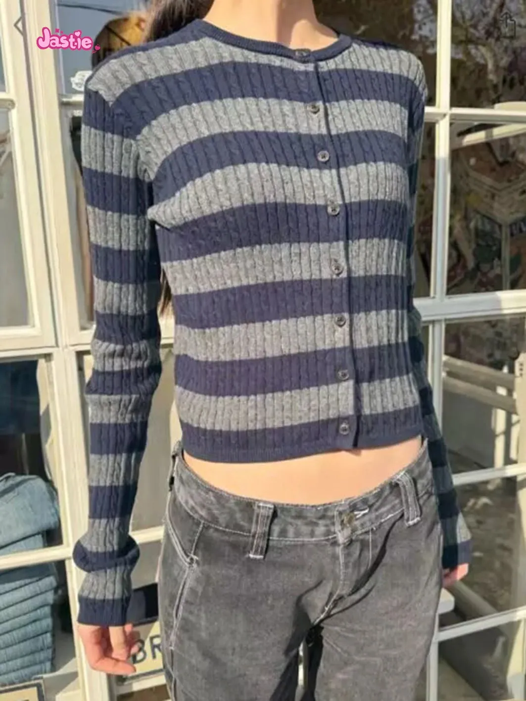 JazzHer Twisted Flower Stripe Cardigan Women's Sweater Spring Casual Sweaters Cotton Long Sleeve O Neck Single Breasted Outerwear Top