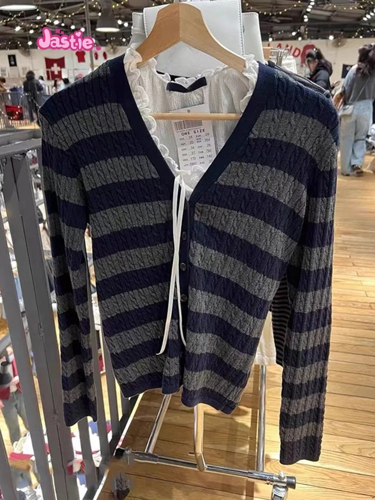 JazzHer Twisted Flower Stripe Cardigan Women's Sweater Spring Casual Sweaters Cotton Long Sleeve O Neck Single Breasted Outerwear Top