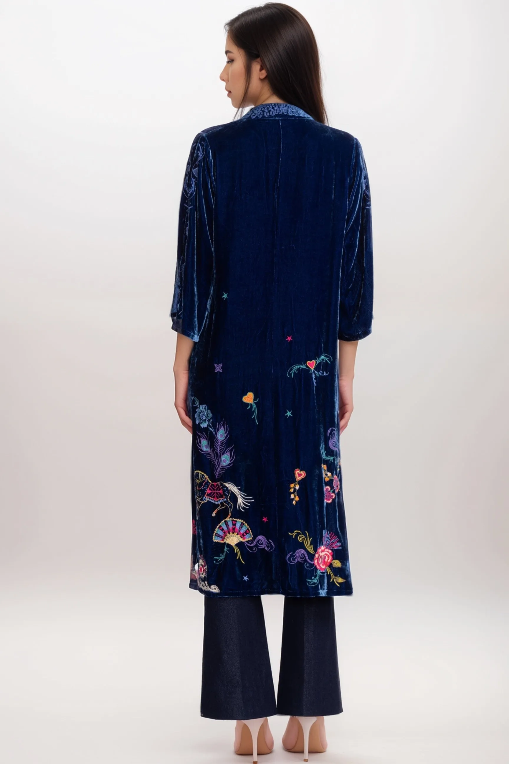 Johnny Was JWLA Blue Ariela Velvet Button Front Long Kimono J41624-9