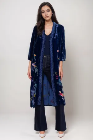 Johnny Was JWLA Blue Ariela Velvet Button Front Long Kimono J41624-9