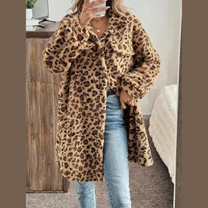 'Kaela' Leopard Print Fleece Lined Jacket