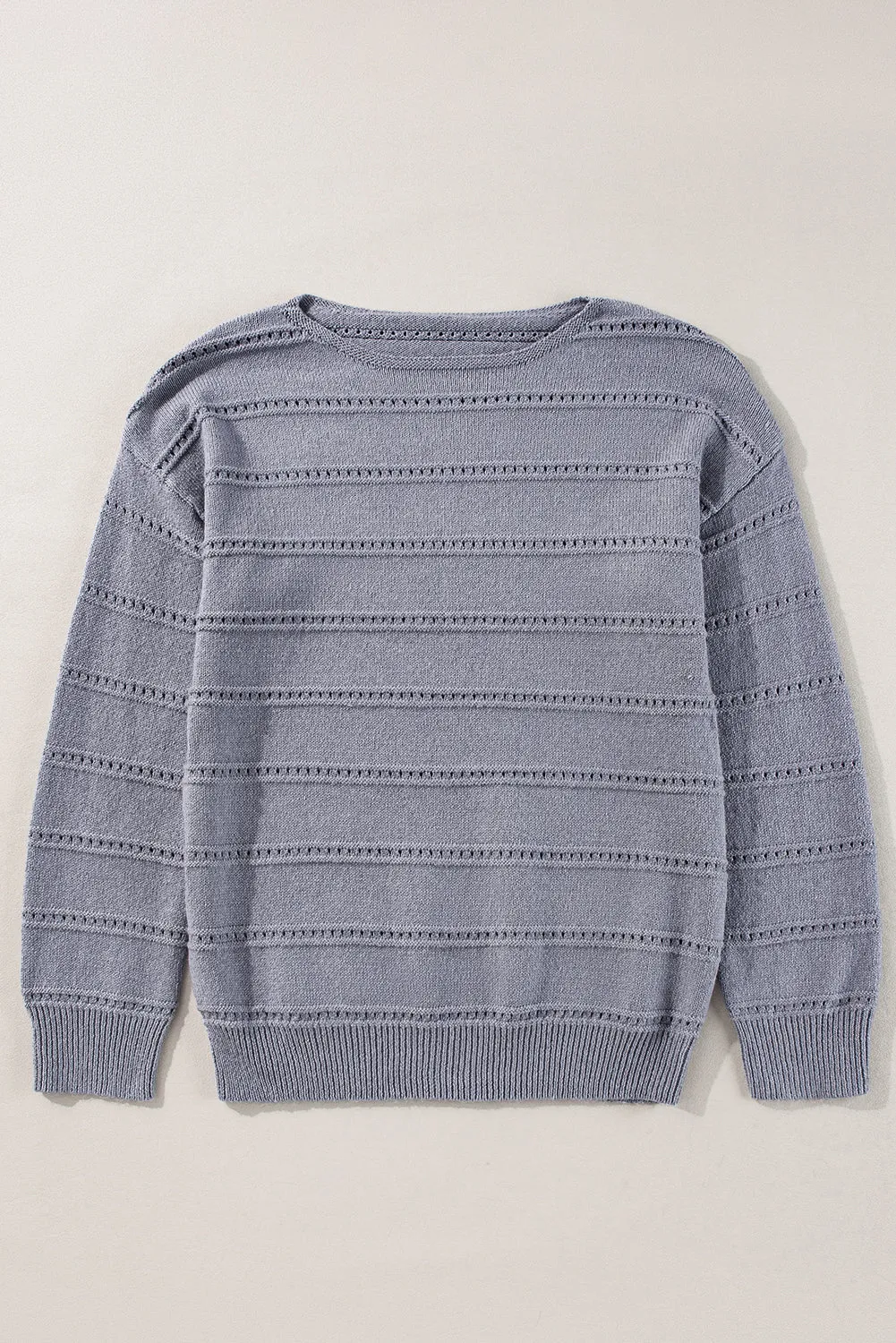 KaleaBoutique Boat Neck Drop Shoulder Pointelle Knit Sweater