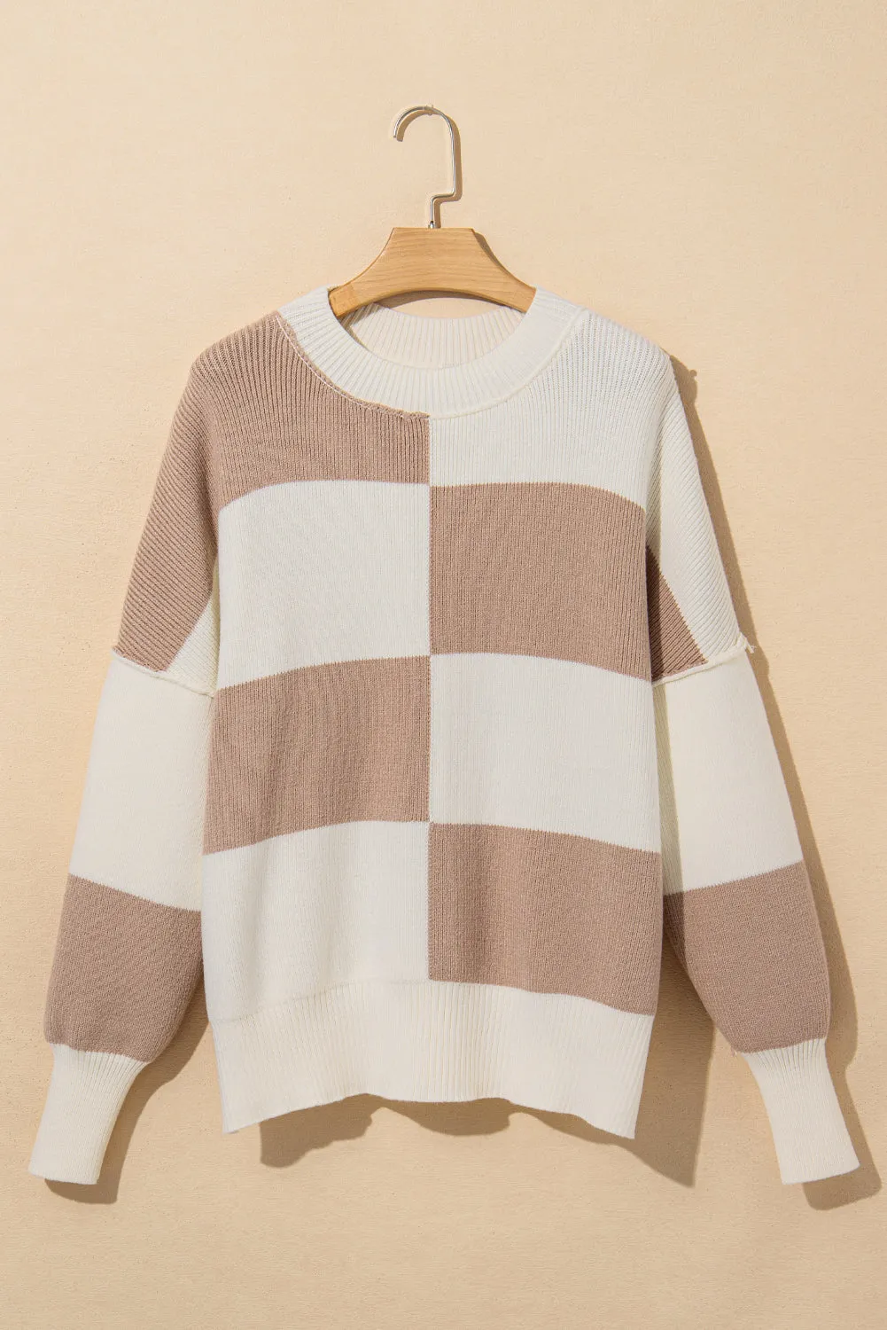 KaleaBoutique Checkered Side Slits Drop Shoulder Oversized Sweater